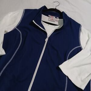 Quacker Factory 2X White 3/4 slv T-Shirt & Blue Full-Zip Bedazzled Vest 2 items!